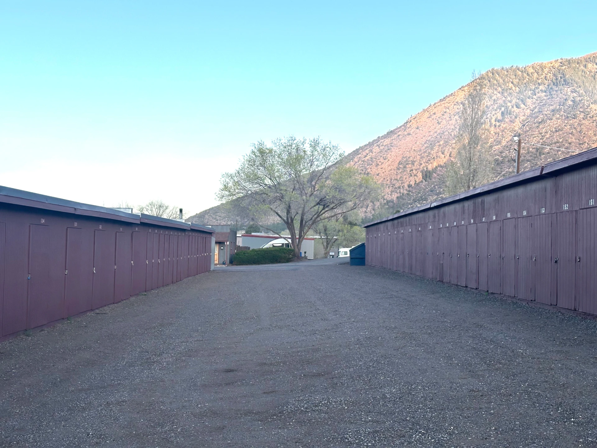 storage row with mountain view behind it
